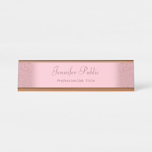 Rose Gold Glitter Modern Template Professional Desk Name Plate 