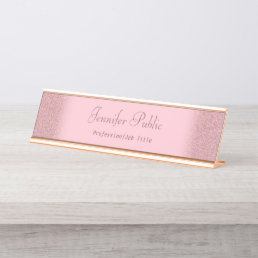 Rose Gold Glitter Modern Template Professional Desk Name Plate