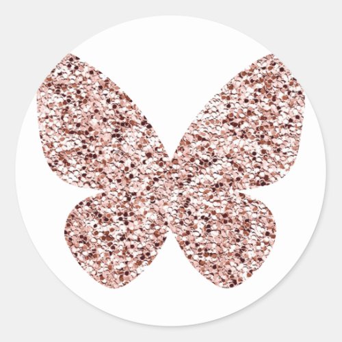 Rose Gold Glitter Monarch Clipart Cute Butterfly Classic Round Sticker