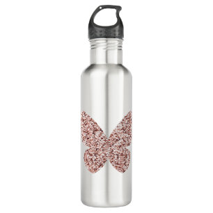 Rose Gold Glitter Monarch Clipart Cute Butterfly Stainless Steel Water Bottle