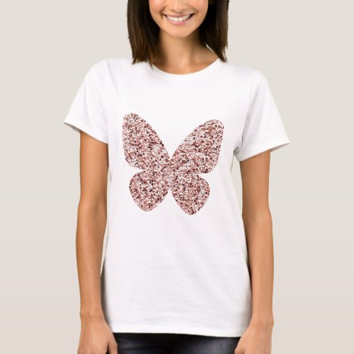 Rose Gold Glitter Monarch Clipart Cute Butterfly T_Shirt