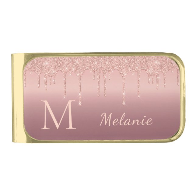 Rose Gold Glitter Money Clip Custom Name Letter (Front)