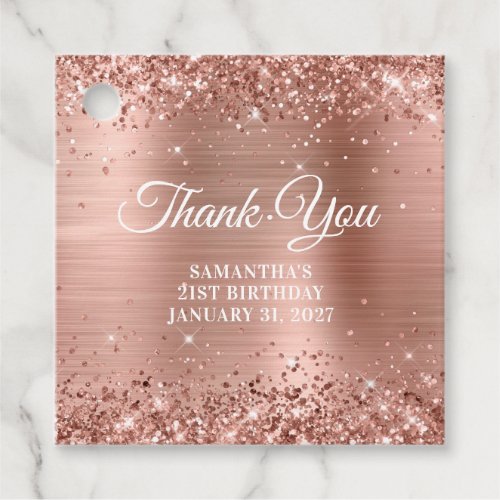 Rose Gold Glitter Monogram 21st Birthday Thank You Favor Tags