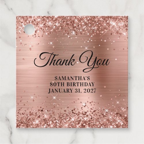 Rose Gold Glitter Monogram 80th Birthday Thank You Favor Tags