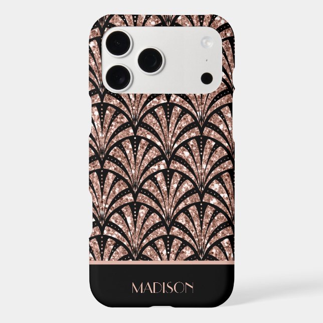 Rose Gold Glitter Monogram Art Deco Pattern Iphone Case (Back)