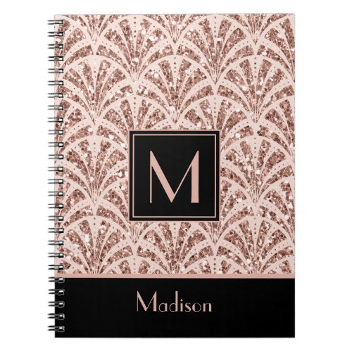 Rose Gold Glitter Monogram Art Deco Pattern     Notebook