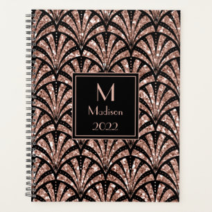 Rose Gold Glitter Monogram Art Deco Pattern Planner