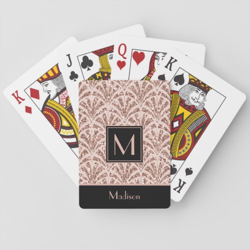 Rose Gold Glitter Monogram Art Deco Pattern    Poker Cards