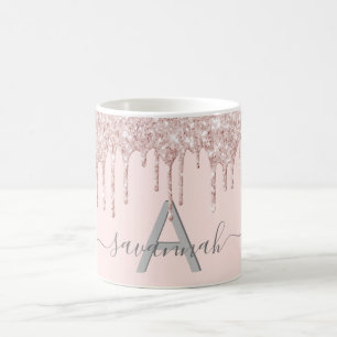 Rose gold glitter monogram blush elegant coffee mug
