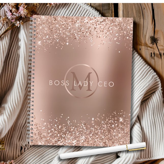 Rose Gold Glitter Monogram Boss Lady Notebook (Rose Gold Glitter Monogram Boss Lady CEO Notebook)
