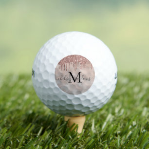 Rose Gold Glitter Monogram Calligraphy Script Name Golf Balls