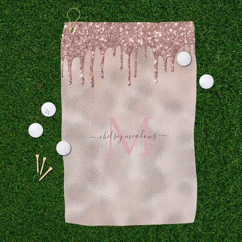 Rose Gold Glitter Monogram Calligraphy Script Name Golf Towel