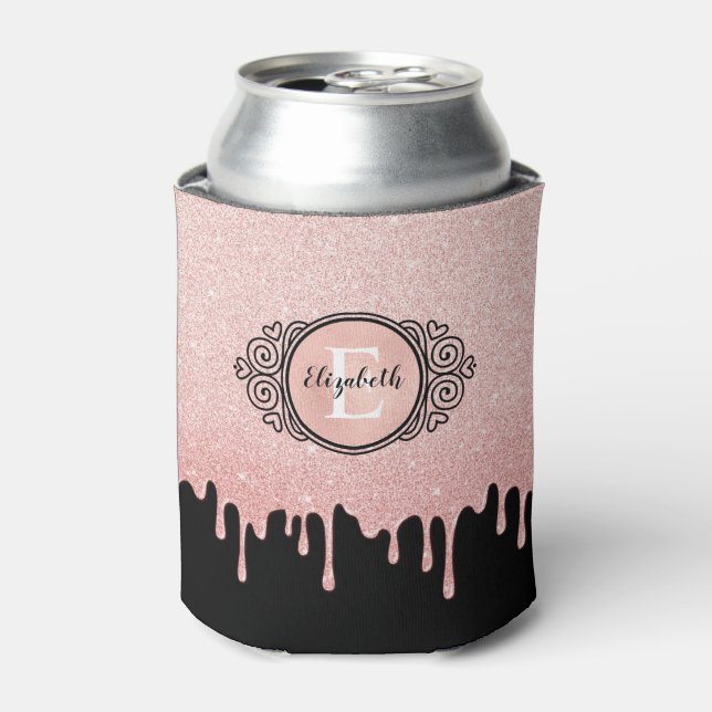 Rose Gold glitter monogram Can Cooler (Can Front)