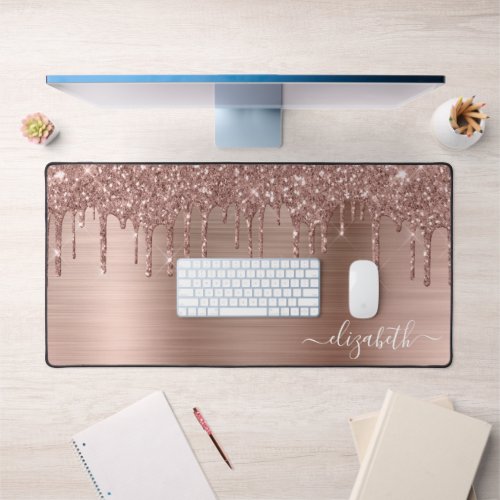 Rose Gold Glitter Monogram Desk Mat