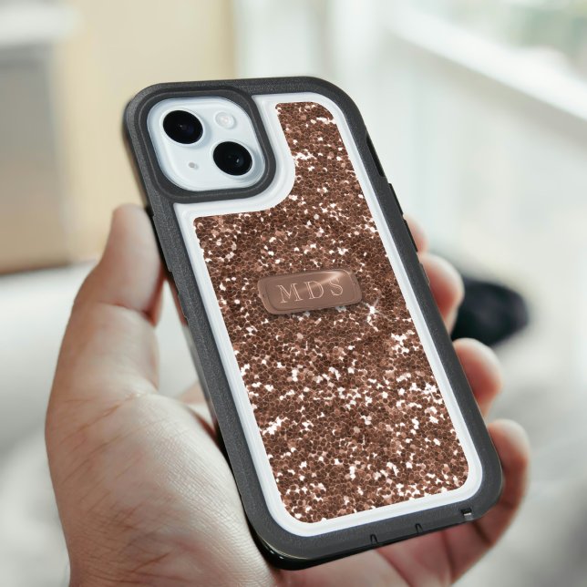 Rose Gold Glitter Monogram Faux Sparkle iPhone 15 Case (Sparkle bunny? Here's your phone case. Just add your initials)
