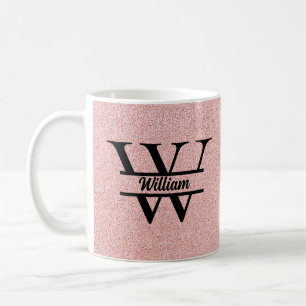 Rose Gold Glitter Monogram Girly Modern Sparkle Coffee Mug