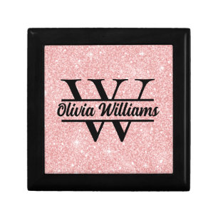 Rose Gold Glitter Monogram Girly Modern Sparkle Gift Box