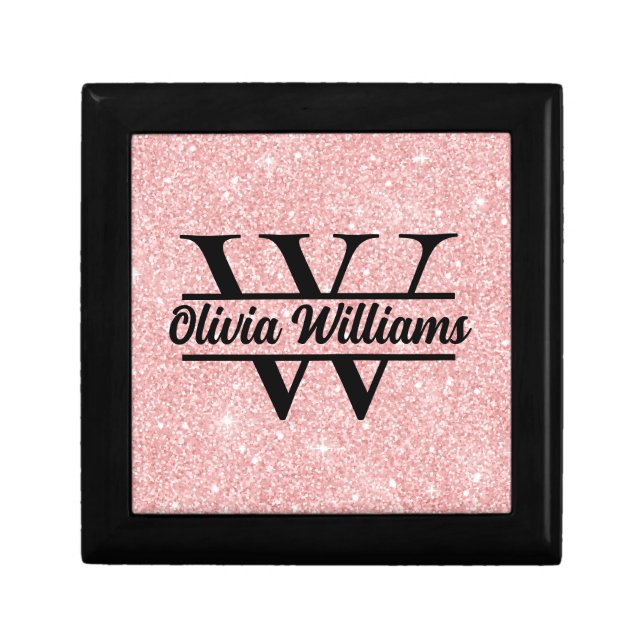 Rose Gold Glitter Monogram | Girly Modern Sparkle  Gift Box (Front)