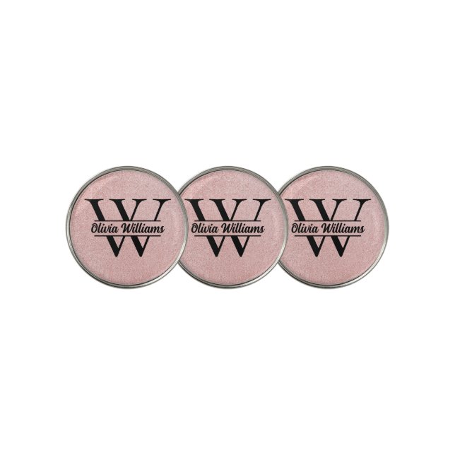 Rose Gold Glitter Monogram | Girly Modern Sparkle Golf Ball Marker (3 Up)