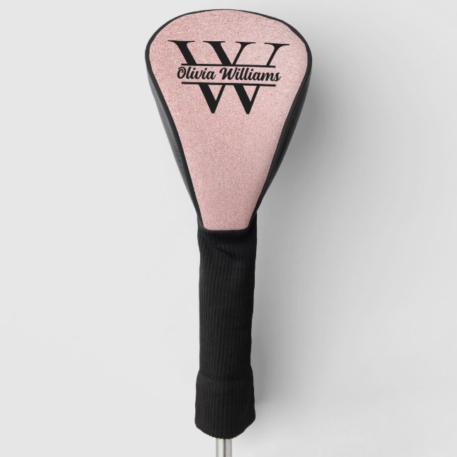 Rose Gold Glitter Monogram | Girly Modern Sparkle Golf Head Cover (Front)