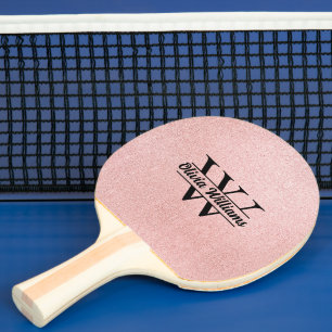 Rose Gold Glitter Monogram Girly Modern Sparkle Ping Pong Paddle