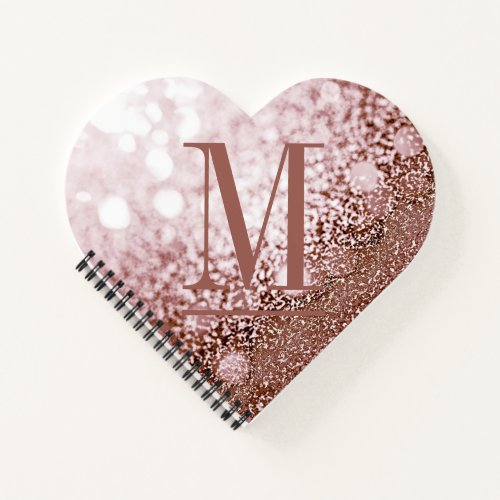 Rose Gold Glitter Monogram Heart Shaped Notebook