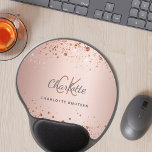 Rose gold glitter monogram initails name gel mouse pad<br><div class="desc">A feminine rose gold faux metallic looking background. Decorated with faux glitter dust. Personalize and add your first name,  monogram initials and full name.</div>