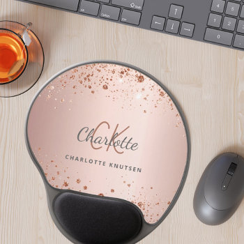 Rose Gold Glitter Monogram Initails Name Gel Mouse Pad by Thunes at Zazzle