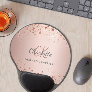Rose gold glitter monogram initails name gel mouse pad