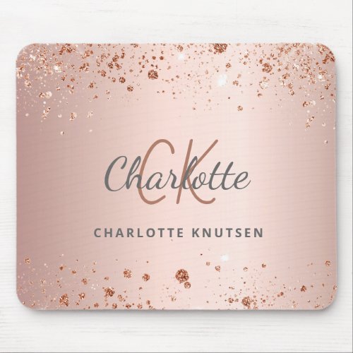 Rose gold glitter monogram initails name mouse pad