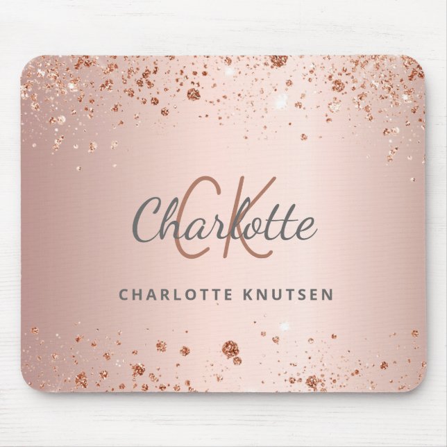 Rose gold glitter monogram initails name mouse pad (Front)