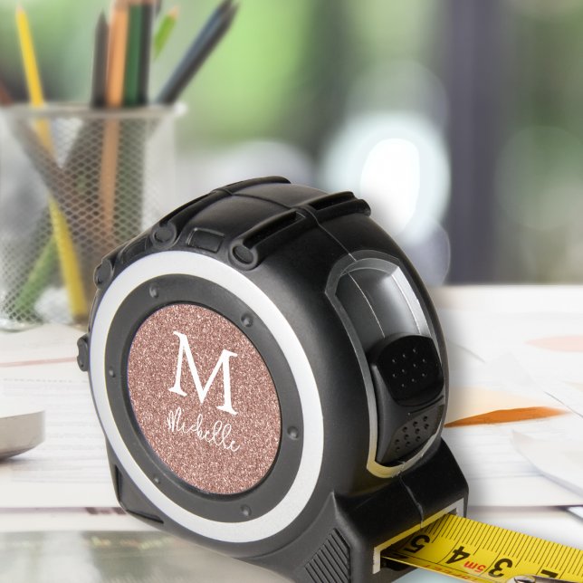 Rose Gold Glitter Monogram Initial Name Script  Tape Measure (Creator Uploaded)
