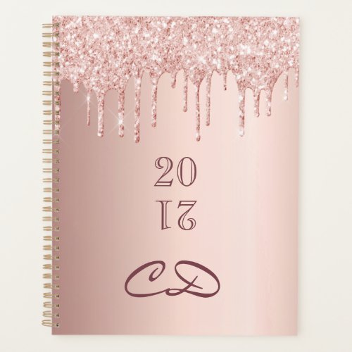 Rose gold glitter monogram initials 2024 planner