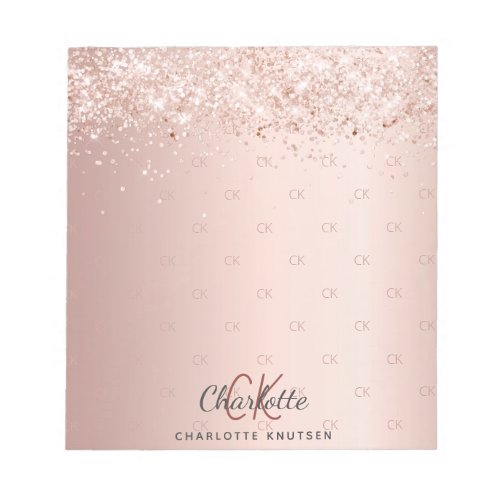 Rose gold glitter monogram initials notepad