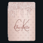 Rose gold glitter monogram initials pink iPad pro cover<br><div class="desc">Personalize and add your name and monogram letters, initials. The monogram initials as a pattern on the background. A girly and feminine rose gold, pink gradient background color. Decorated with rose gold and pink drips, paint dripping look. Rose gold colored letters. The name is written with a hand lettered style...</div>