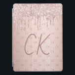 Rose gold glitter monogram initials pink luxury iPad pro cover<br><div class="desc">Personalize and add your monogram letters,  initials.  The monogram initials as a pattern on the background.   A girly and feminine rose gold,  pink gradient background color.  Decorated with rose gold and pink faux glitter drips,  paint dripping look. Rose gold colored letters.</div>