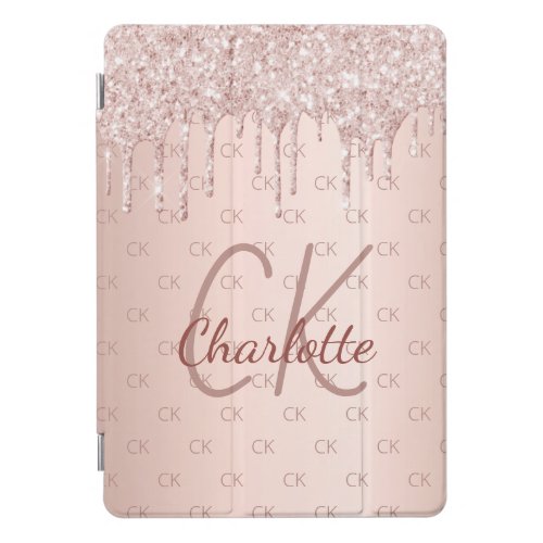 Rose gold glitter monogram initials pink luxury iPad pro cover