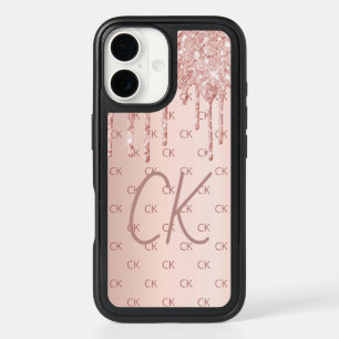 Rose gold glitter monogram initials script iPhone 16 case