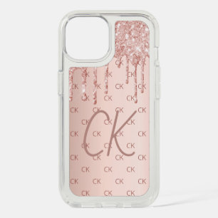 Rose gold glitter monogram initials script iPhone 15 case