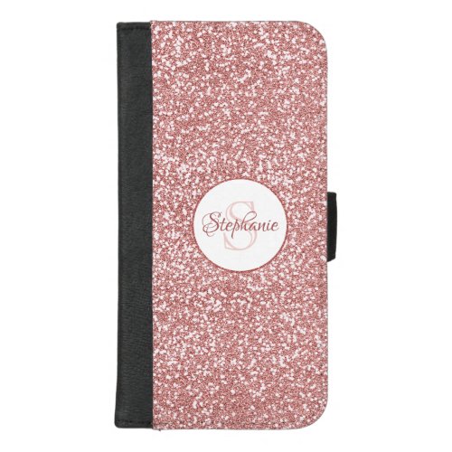 Rose Gold Glitter Monogram iPhone 87 Plus Wallet Case