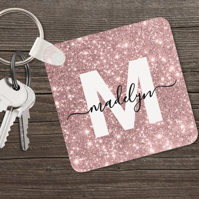 Rose Gold Glitter Monogram Keychain (Rose Gold Glitter Monogram keychain)