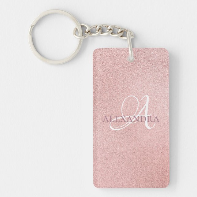 Rose gold glitter monogram keychain (Front)