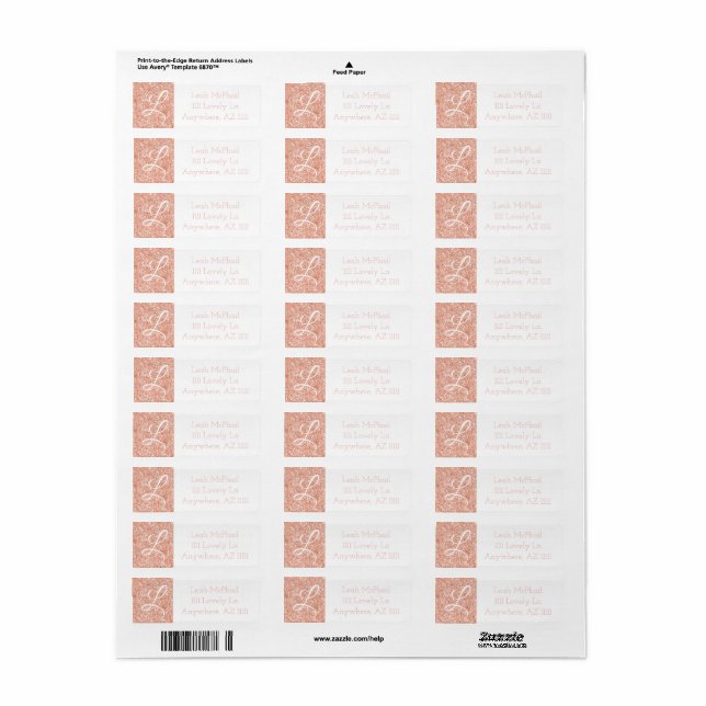 Rose Gold Glitter Monogram Label (Full Sheet)