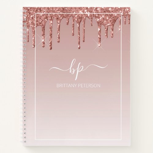 Rose Gold Glitter Monogram Modern Trendy Girly Notebook