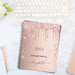 Rose gold glitter monogram name 2024 planner<br><div class="desc">A faux rose gold metallic looking background with elegant faux rose gold glitter drips, paint drip look. Personalize and add a year, title and name. The name is written in dark rose gold with a large modern hand lettered style script. Perfect for school, work or organizing appointments, your personal/family life....</div>