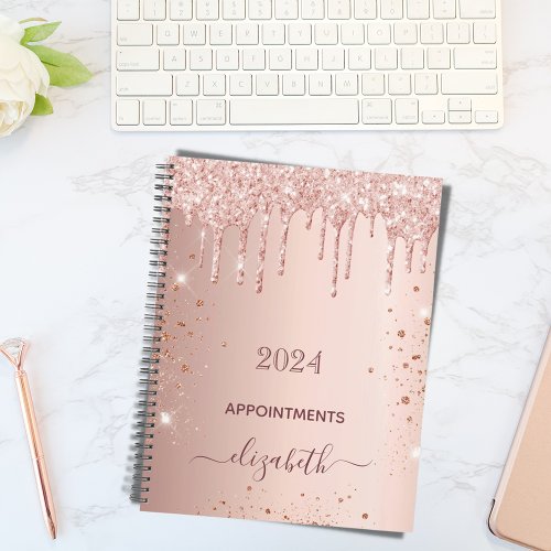 Rose gold glitter monogram name 2025 planner