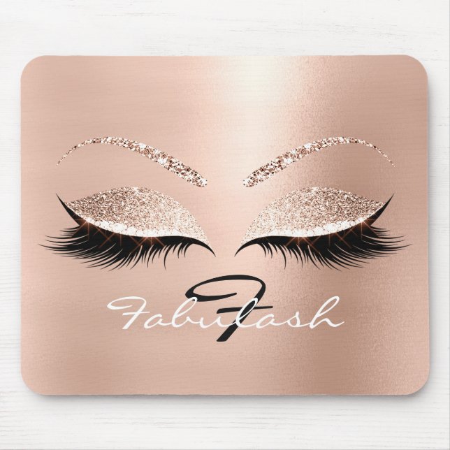 Rose Gold Glitter Monogram Name Beauty Lashes Pink Mouse Pad (Front)