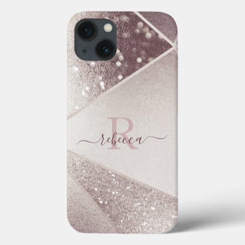 Rose Gold Glitter Monogram Name  Personalized  iPhone 13 Case