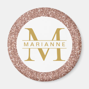 Rose Gold Glitter Monogram Name Personalized Magnet