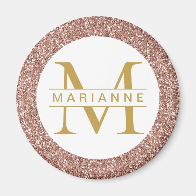 Rose Gold Glitter Monogram Name Personalized Magnet (Front)